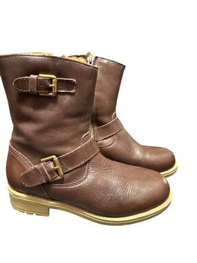 Kids Brown Leather Buckle Boots size 1.5-2
